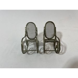 2x Vintage Doll House Miniature Bentwood Rocker Style Metal Rocking Chair - 3”